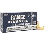 Fiocchi Ammunition, Centerfire Pistol, 9MM, 158 Grain, Full Metal Jacket, Subsonic, 50 Round Box