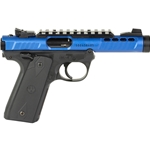 Ruger, Mark IV, 22/45 Lite, Single Action, Semi-automatic, Polymer Frame Pistol, 22LR, 4.4" Barrel, Threaded 1/2X28, Anodized Finish, Blue, Black Cerakote Barrel and Trigger, Checkered Rubber Grips, Adjustable Rear Sight, Ambidextrous Safety, 10 Rounds, 2 Magazines