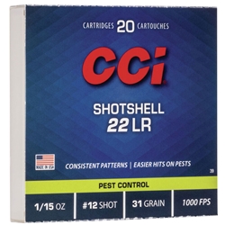 CCI 0039 Pest Control Shotshell  22 Long Rifle (LR) 31 GR #12 Shot 20 Bx/ 100 Cs