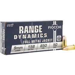 Fiocchi Ammunition, Centerfire Pistol, 9MM, 158 Grain, Full Metal Jacket, Subsonic, 50 Round Box