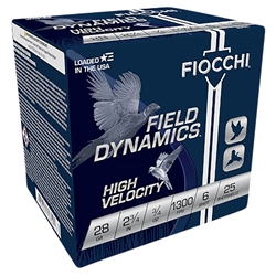 Fiocchi 28HV6 Field Dynamics High Velocity 28 Gauge 2.75" 3/4 oz 1300 fps 6 Shot 25 Bx