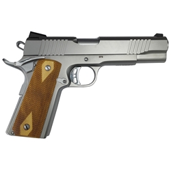 Rock Island 56828 Rock Full Size 9mm Luger 10+1, 5" Stainless Steel Barrel & Serrated Slide, Matte Stainless Steel Frame w/Beavertail, Wood Double Checkered Grip