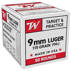 Winchester Ammo W9MM50 9mmLuger 115gr Full Metal Jacket 50 Per Box/20 Case